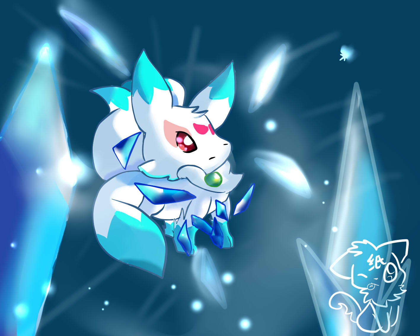 【纸】半板绘小九尾(背景渣…)