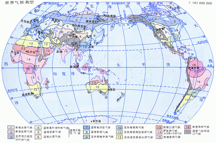 世界气候图表|表1世界气候类型分布模式图