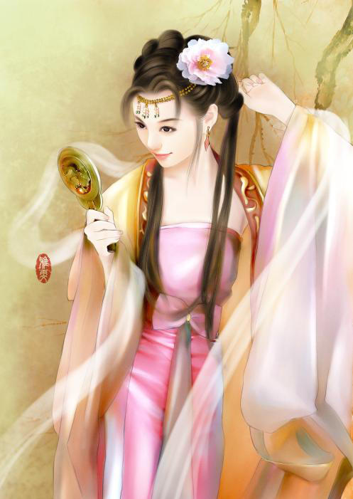 【冷月】古代女子丹青图图片